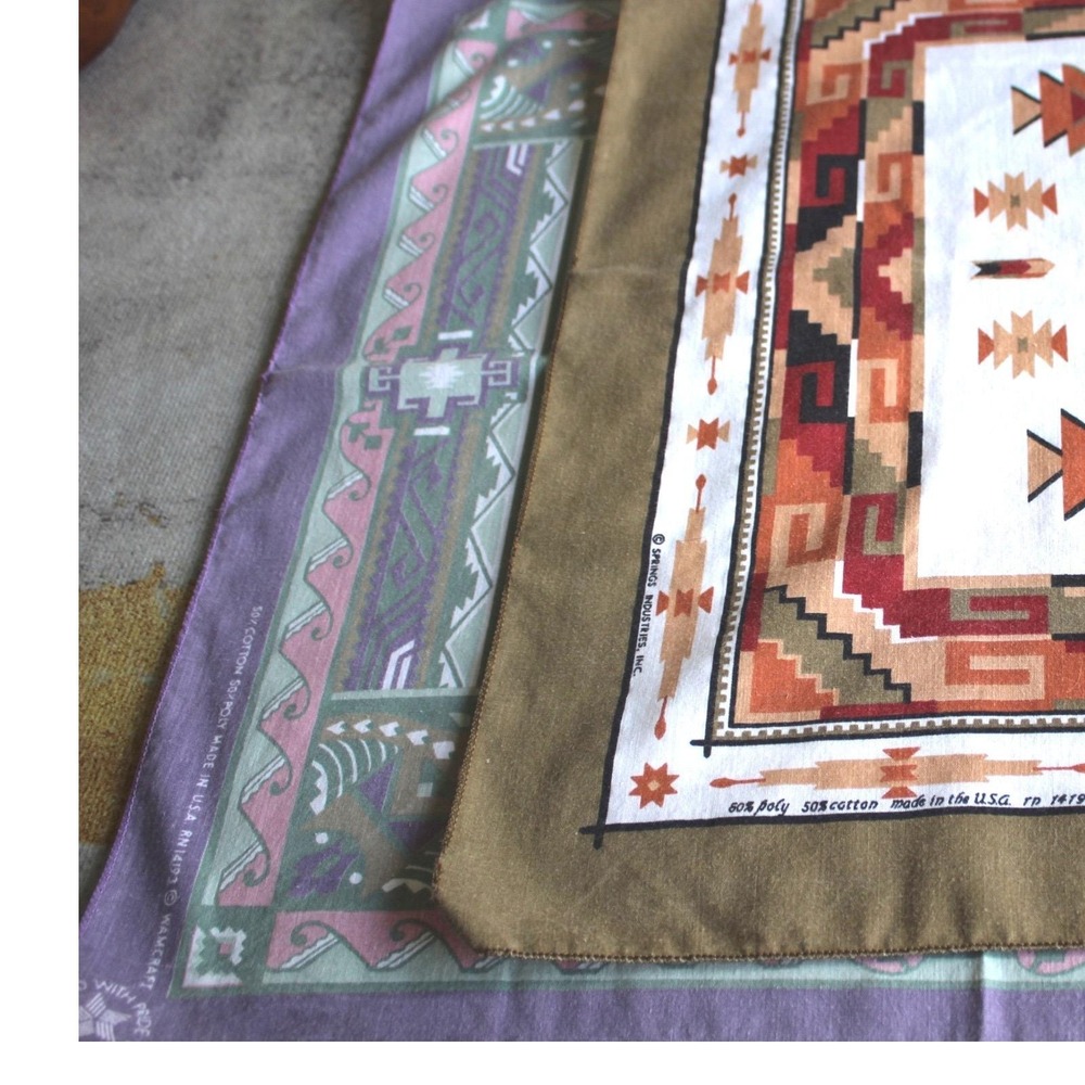 Two Rare Vintage Southwestern Bandanas Made in USA Wamcraft Springs Industries